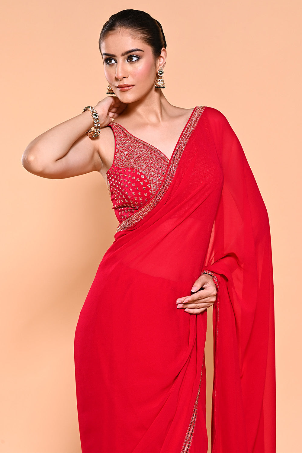 Fuchsia Pink Color Georgette Saree With Readymade Blouse