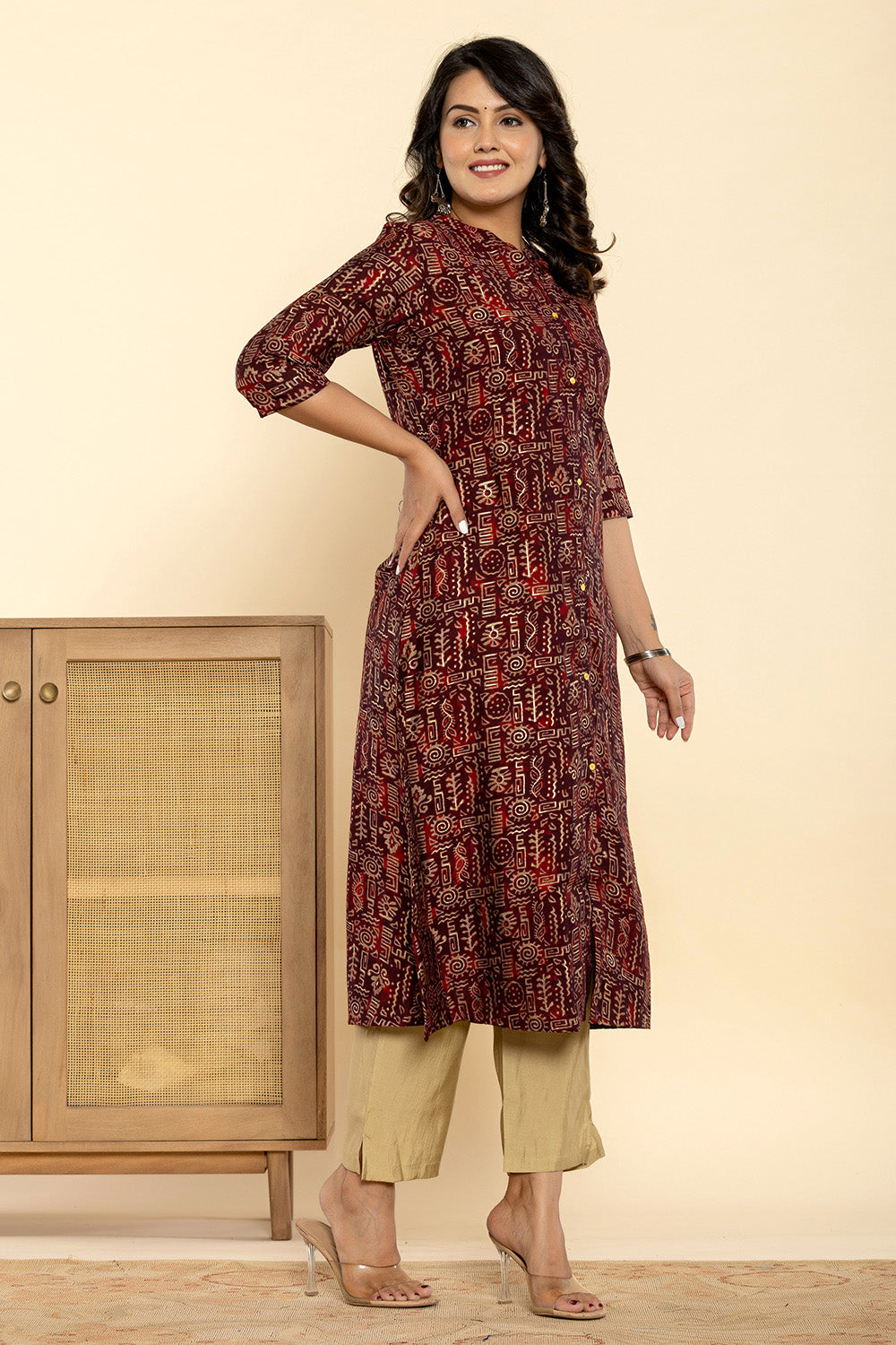 Maroon Color Printed Muslin Kurta