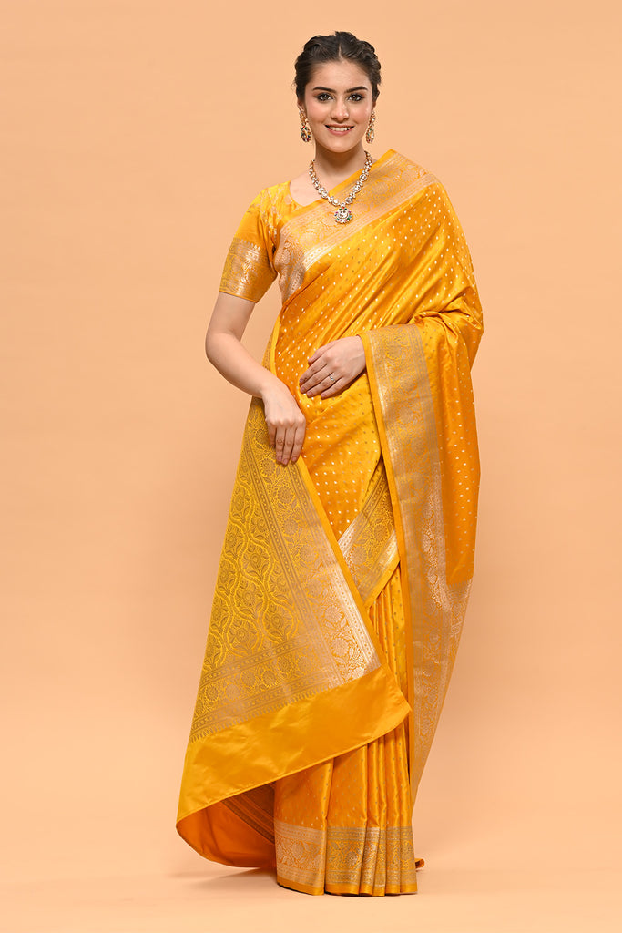 Mustard Color Zari Woven Banarasi Silk Woven