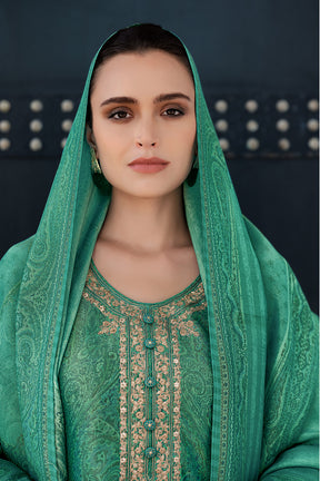 Sea Green Color Mantellic Tissue Neck Embroidered Unstitched Suit