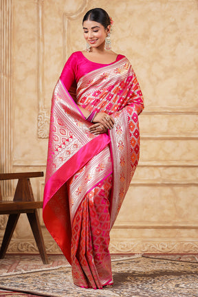 Fuchsia Pink Color Banarasi Silk Saree