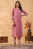 Onion Pink Color Printed Cotton Straight Suit