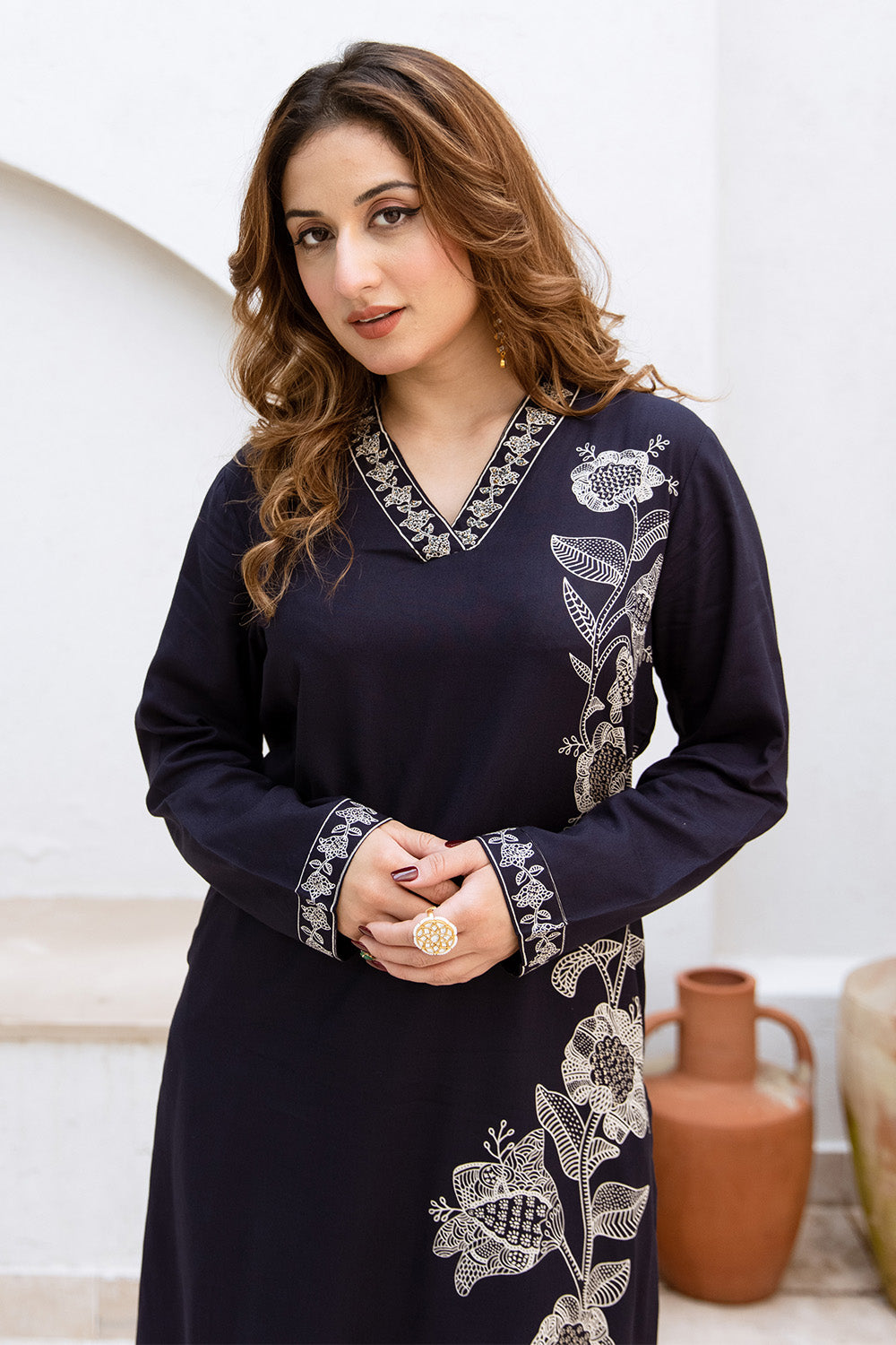 Black Colour Rayon Floral Printed Long Kurti With Palazzo