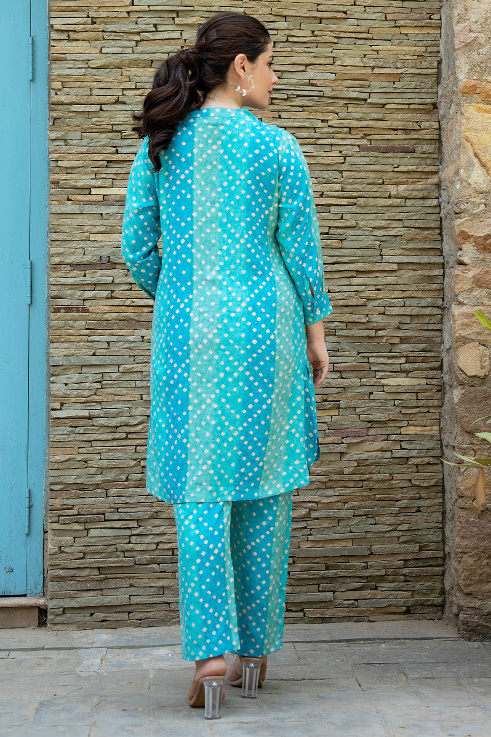 Turquoise  Color Printed Rayon Suit