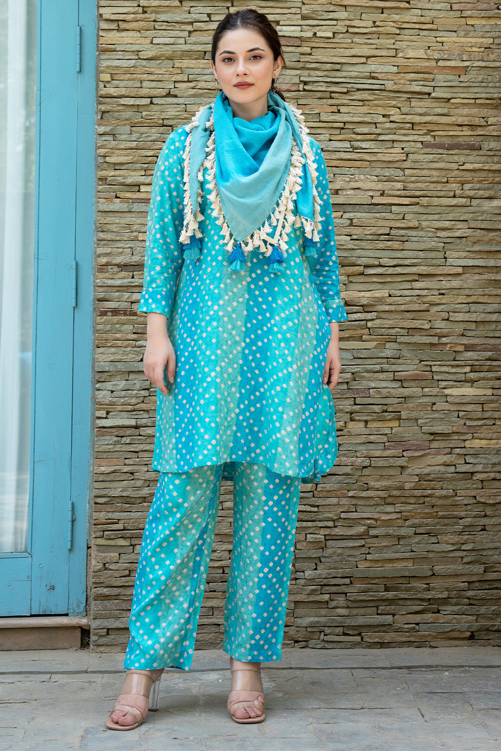 Turquoise  Color Printed Rayon Suit