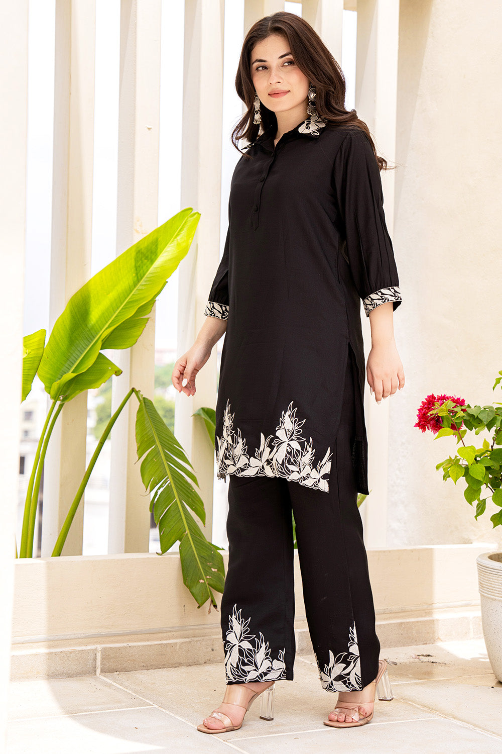 Black Color Reyon Embroidered Co-Ord Set