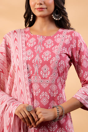 Onion Pink Color Printed Cotton Straight Suit