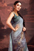 Steel Grey Color Printed Chanderi Cotton Saree