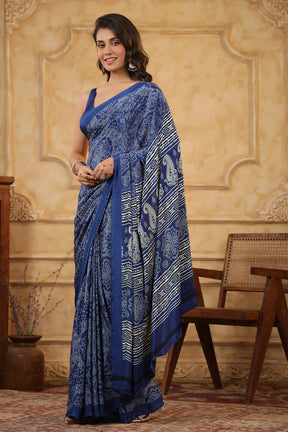 Blue Color Crepe Printed Saree