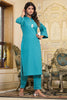 Teal Solid Color Cotton Kurta Set