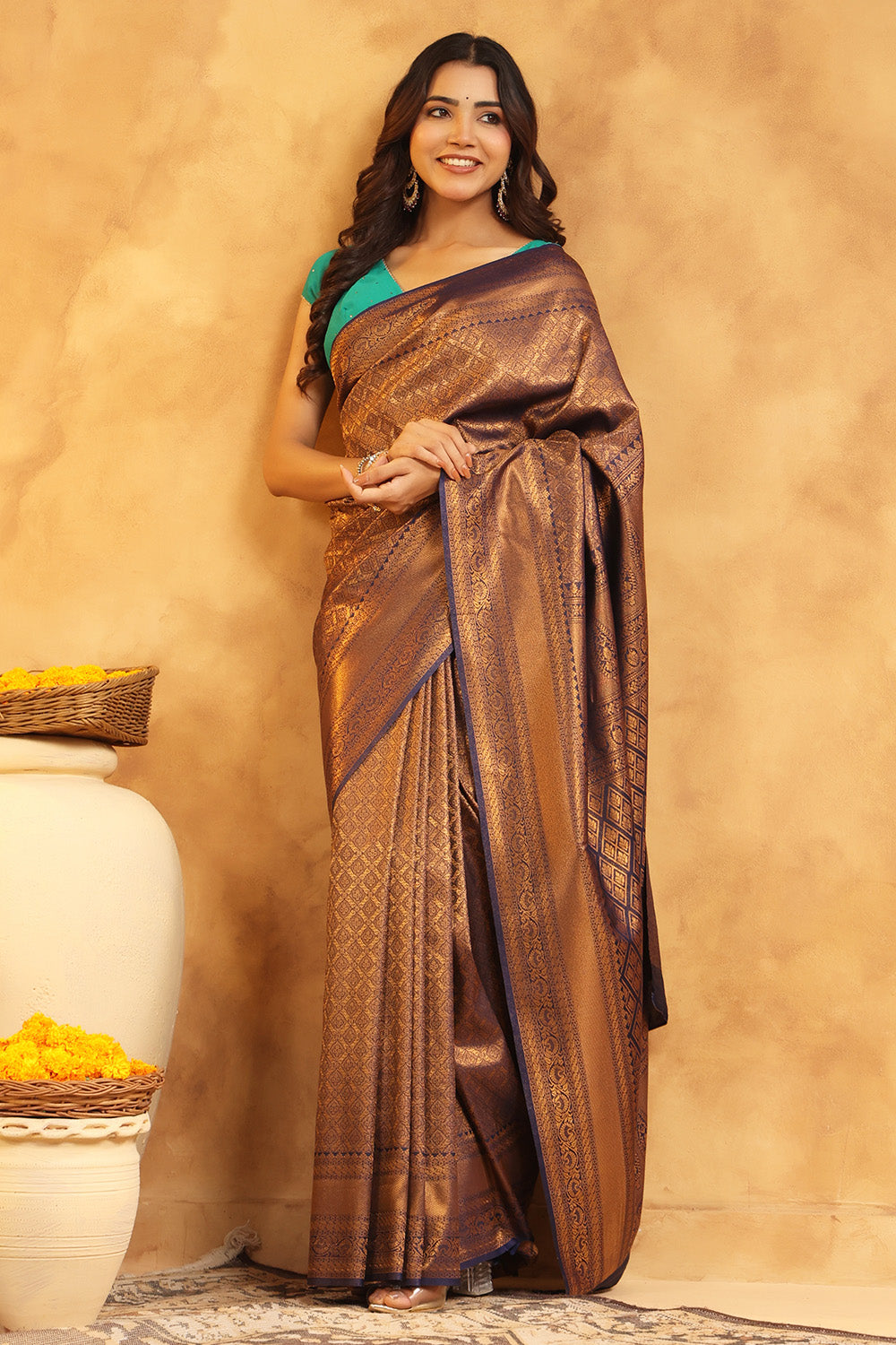 Navy Colour Silk Zari Woven Saree