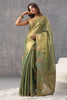 Green Color Organza Cotton Golden Zari Woven Saree