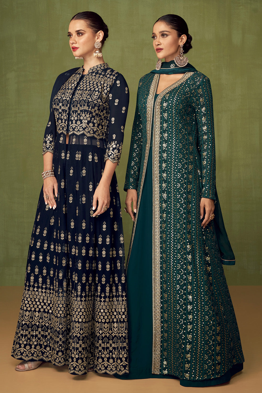 Navy Color Georgette Resham Embroidered Suit with Palazzo