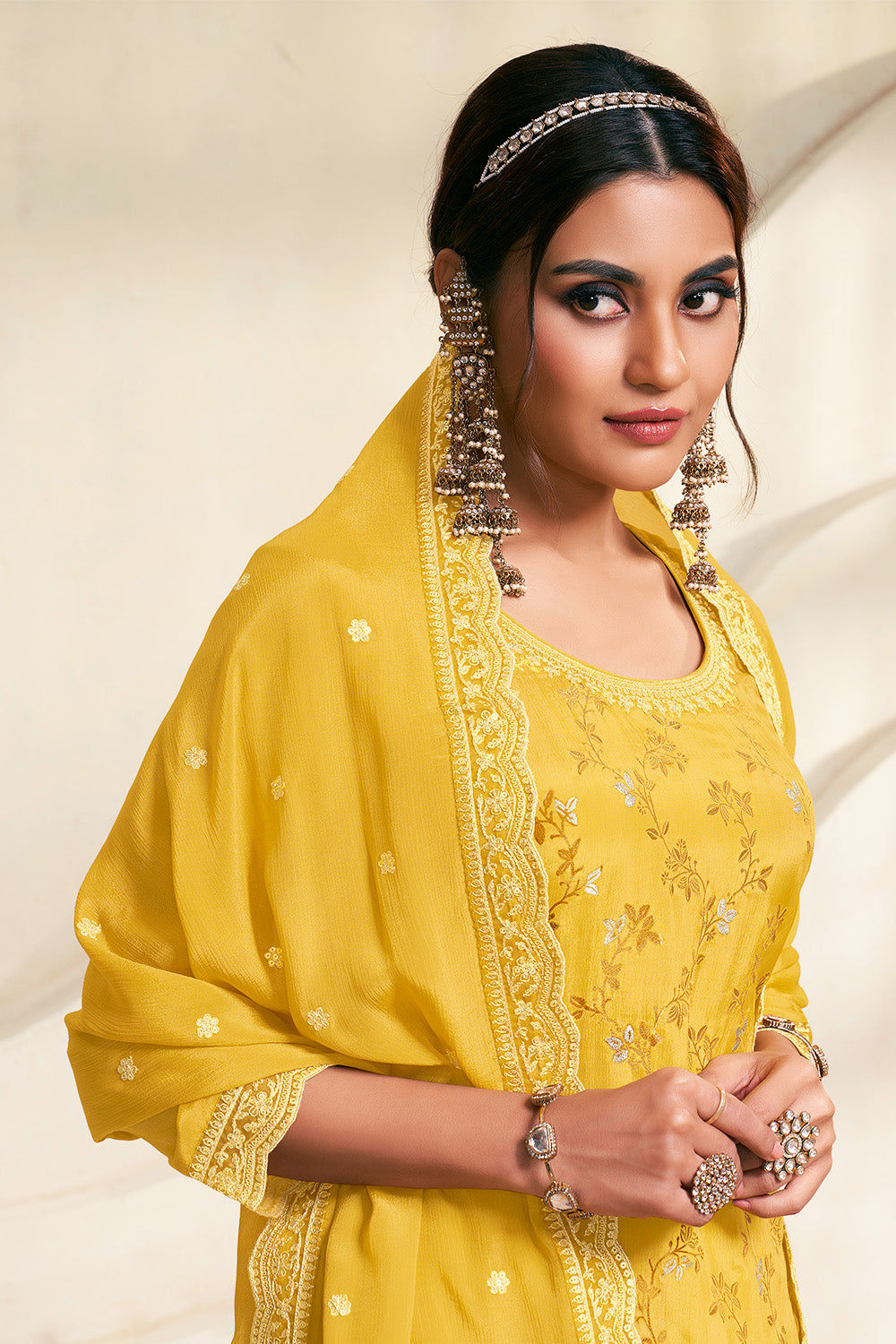 Mustard Color Crepe Woven Suit With Sharara