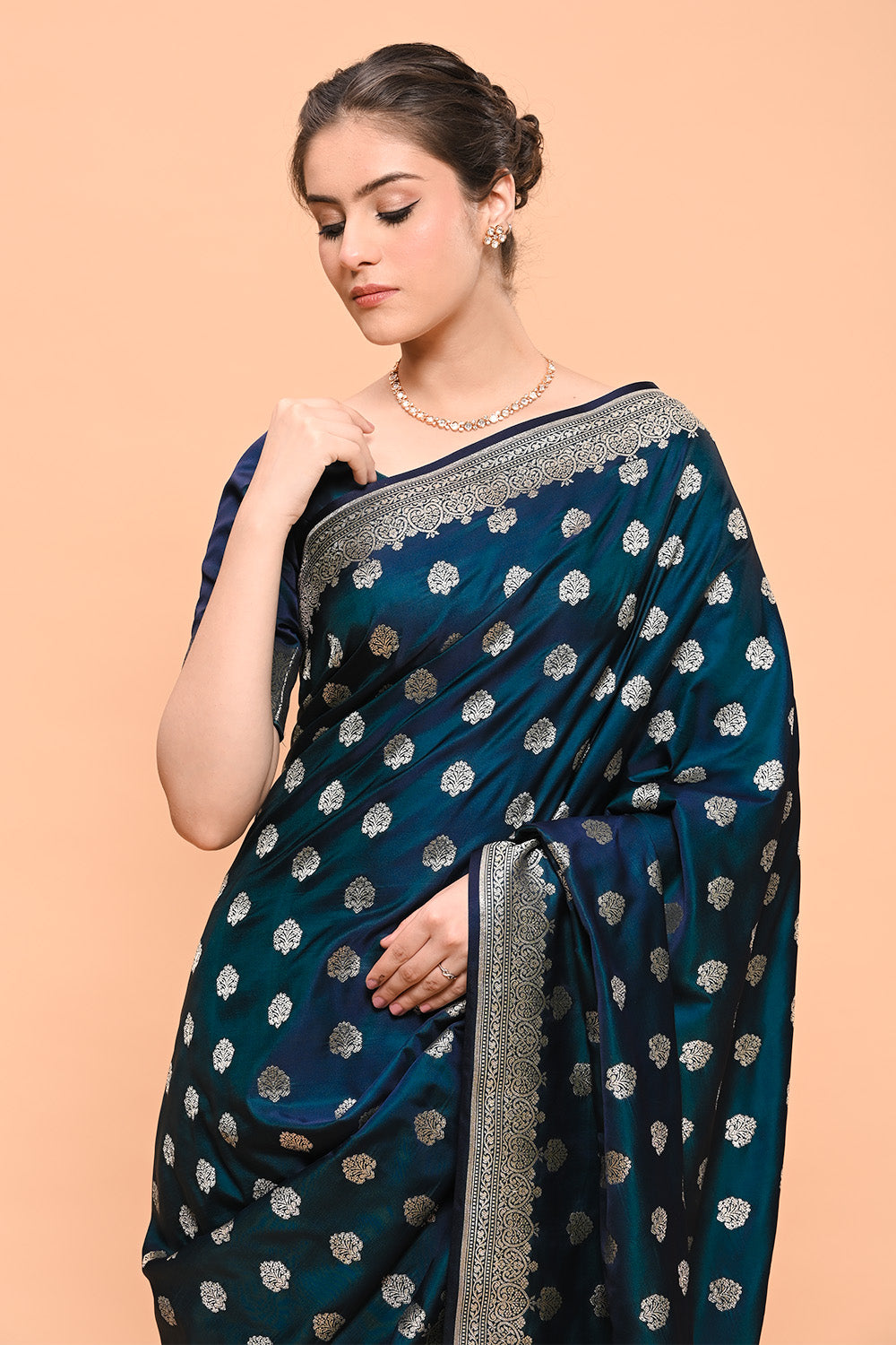 Peacock Blue Color Woven Banarasi Silk Saree