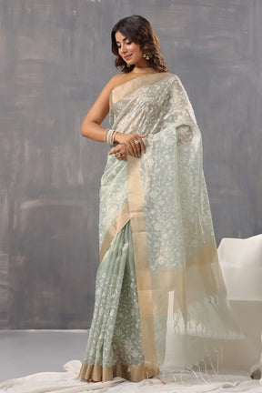 Mint Green Color Kota Silk Resham Embroidered Saree