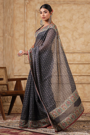 Grey Color Printed Cotton Saree