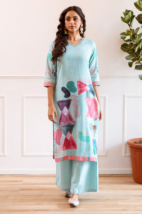 Sea Green Color Khadi Cotton Printed Suit