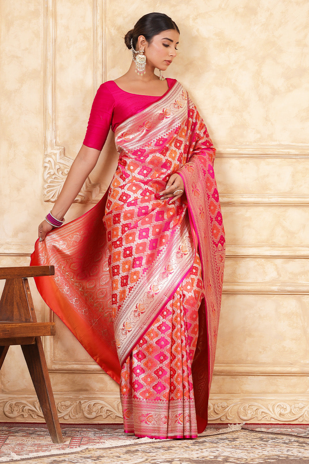 Fuchsia Pink Color Banarasi Silk Saree
