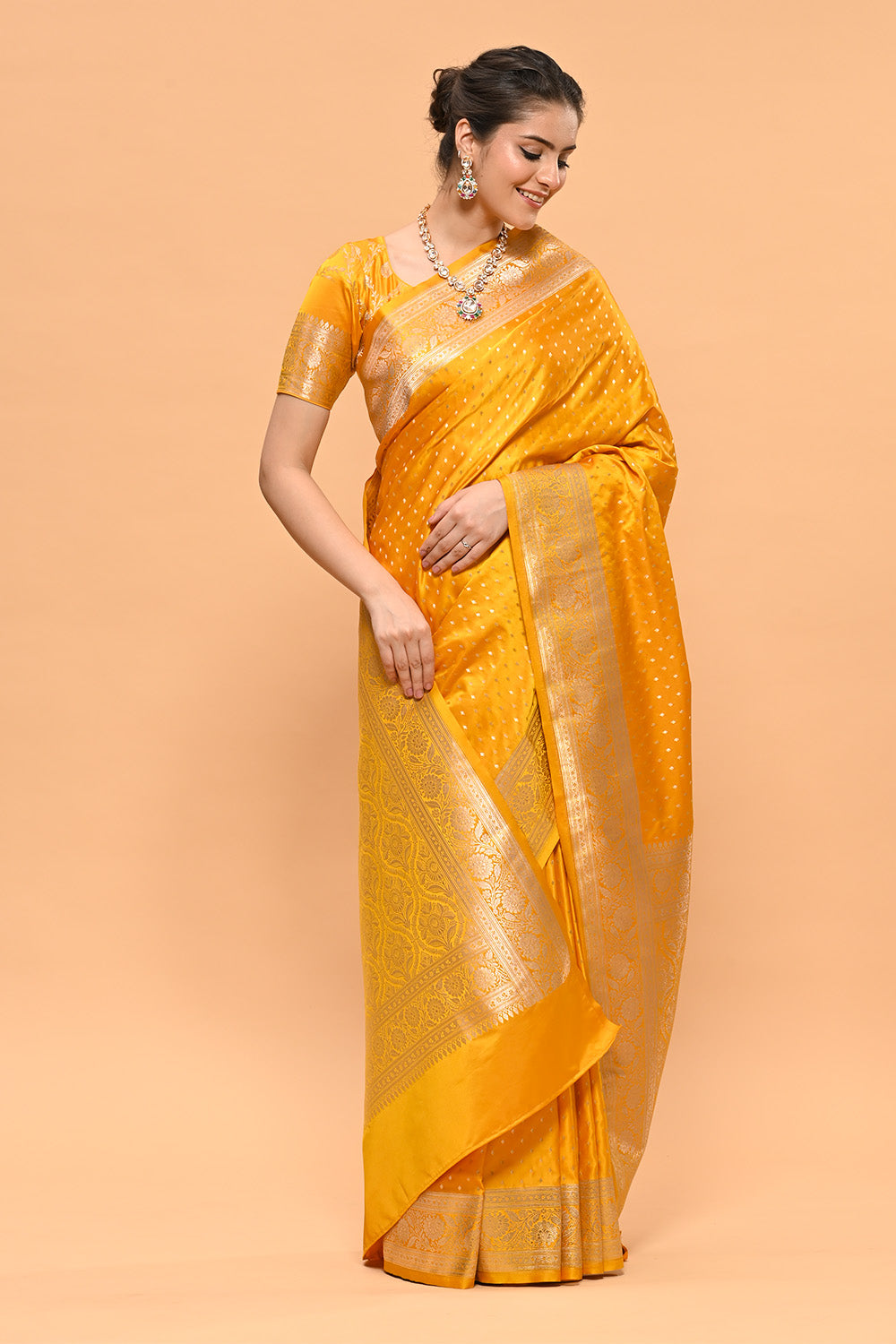 Mustard Color Zari Woven Banarasi Silk Woven