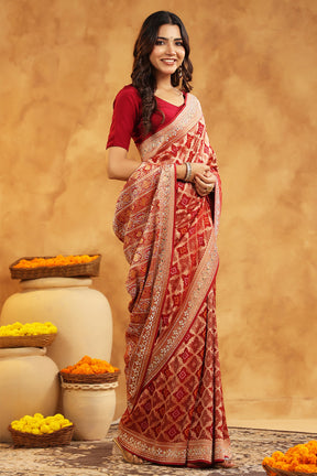 Maroon Color Khhadi Georgette Woven Saree