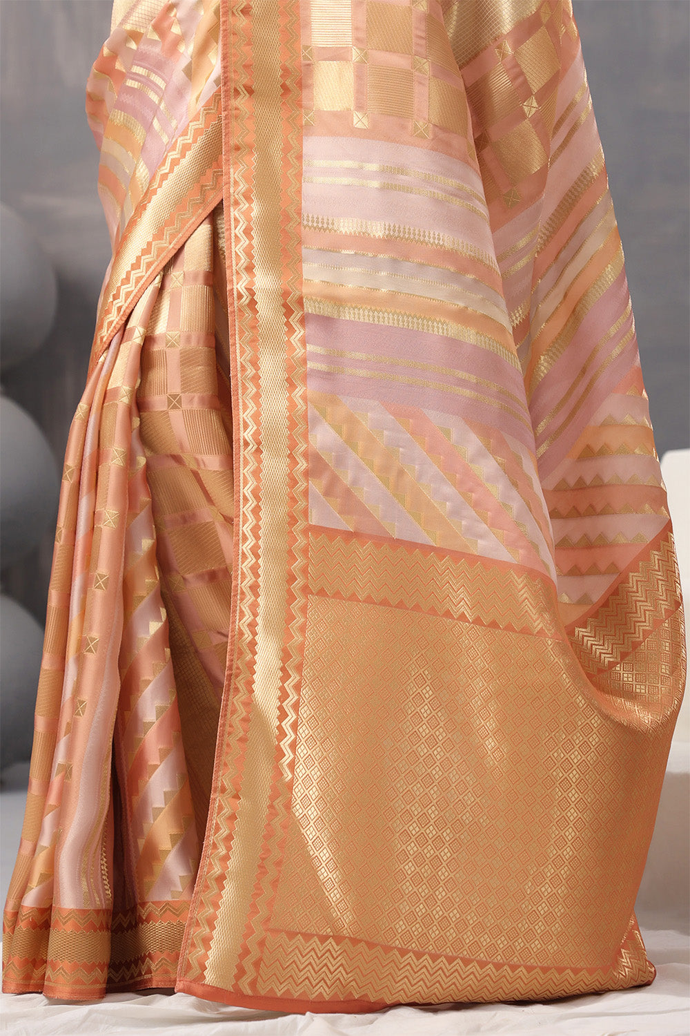 Peach & Beige Color Crepe Silk Woven Saree