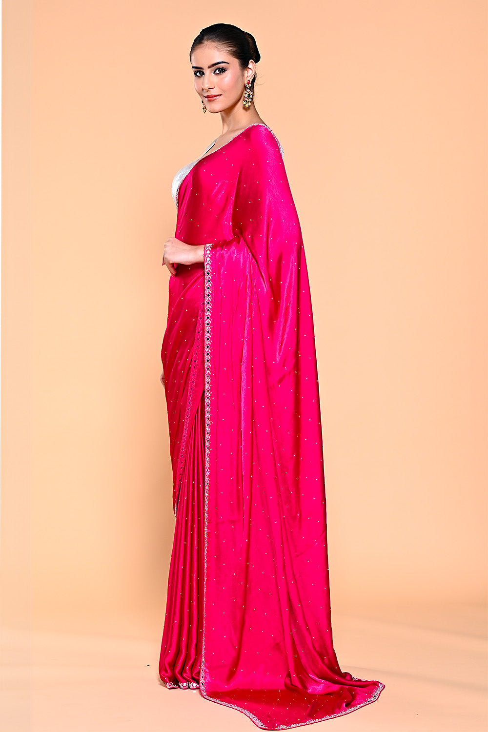 Fuchsia Pink Color Mulberry Silk Mukesh work Saree