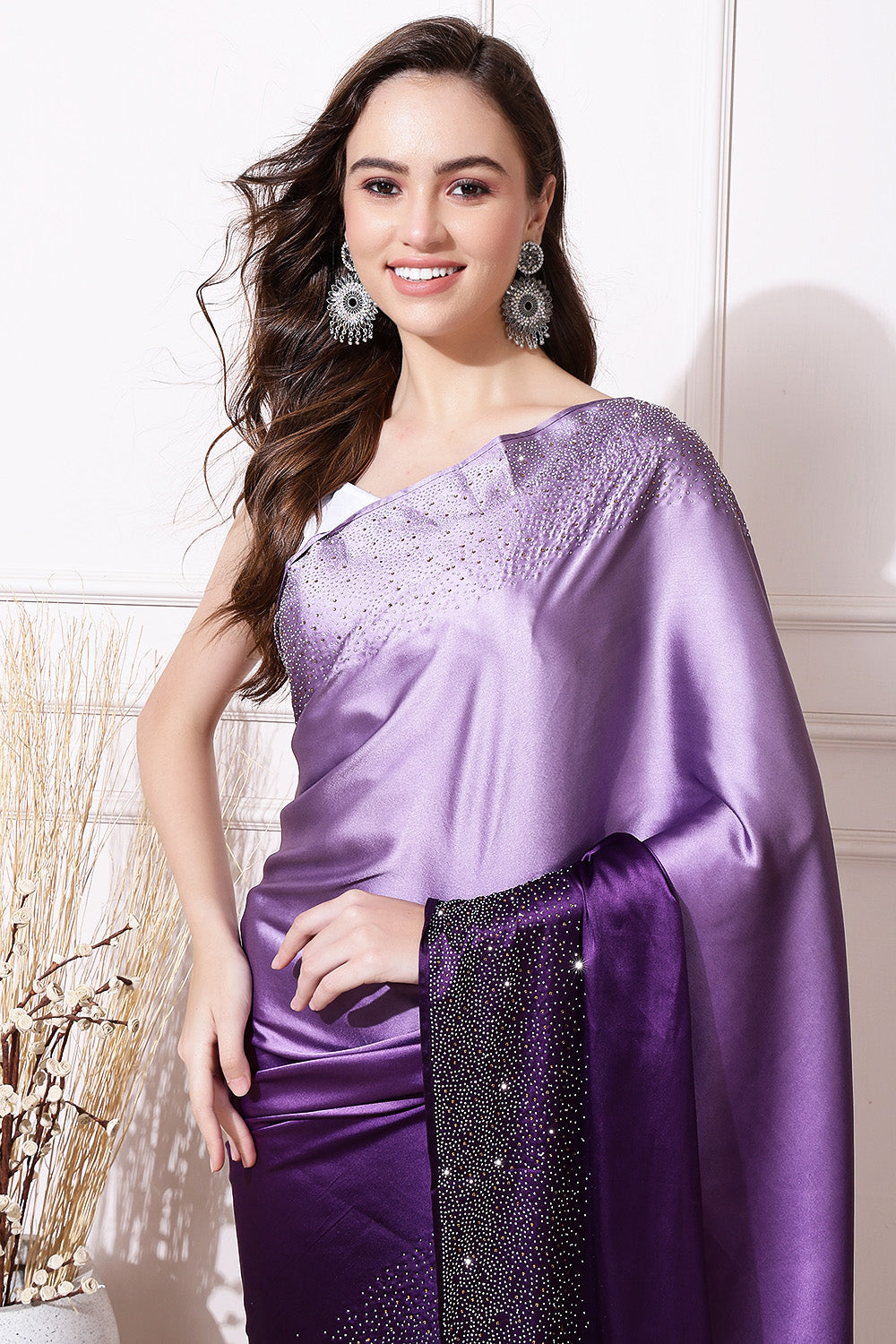 Purple & Mauve Ombre Satin Swarovski Work Saree