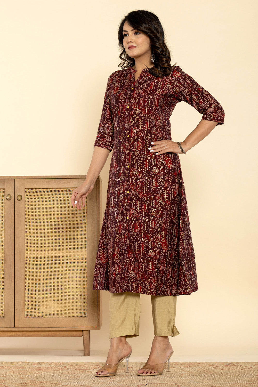 Maroon Color Printed Muslin Kurta