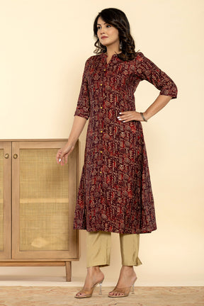 Maroon Color Printed Muslin Kurta