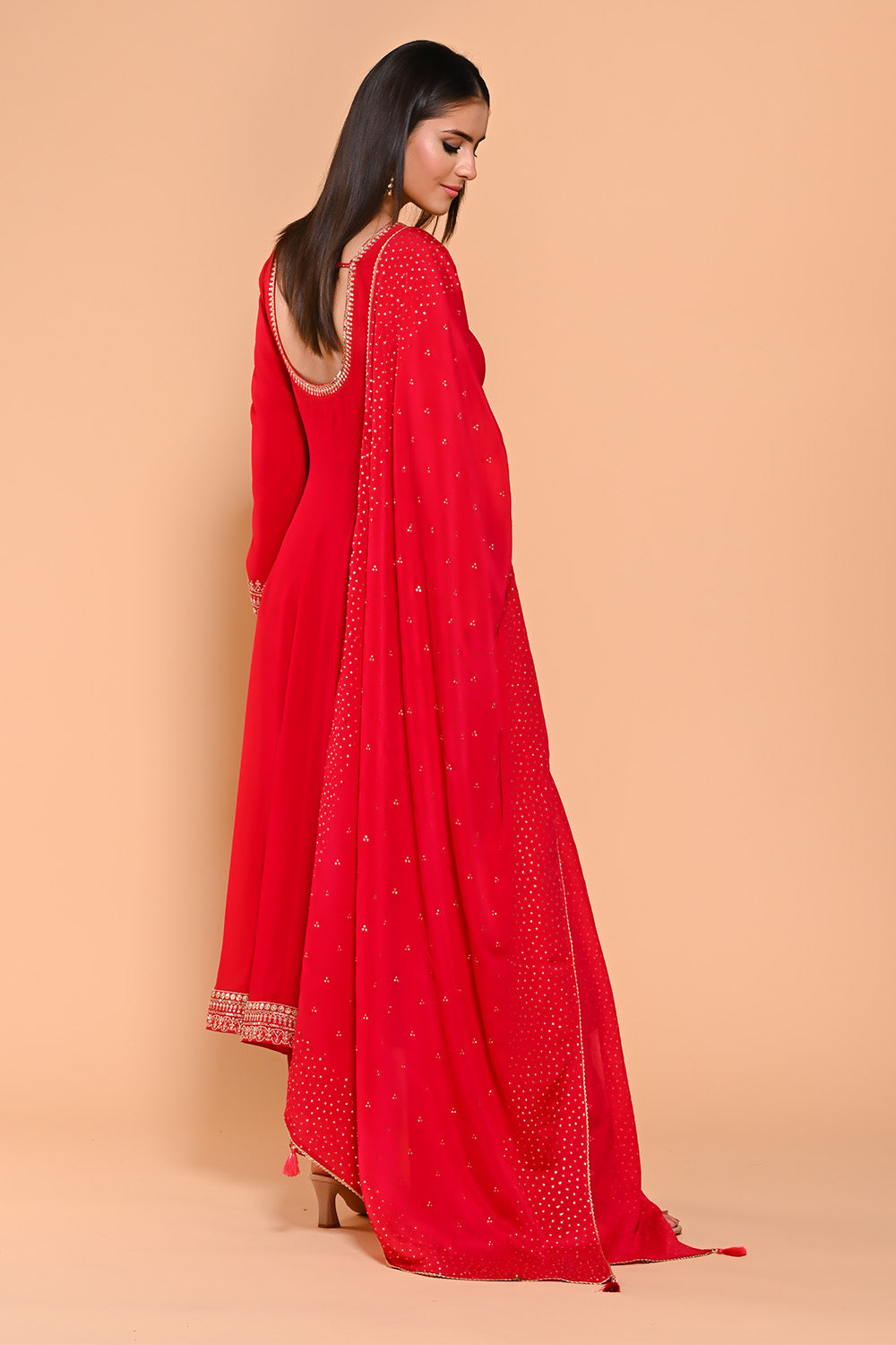 Red Color Georgette Designer Side Silts Sleeves Embroidered Anarkali Suit