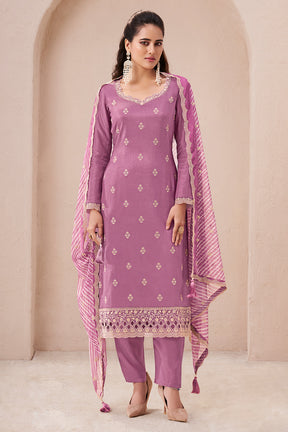 Old Pink Color Chiffon Silk Thread Embroidered Unstitched Suit Fabric