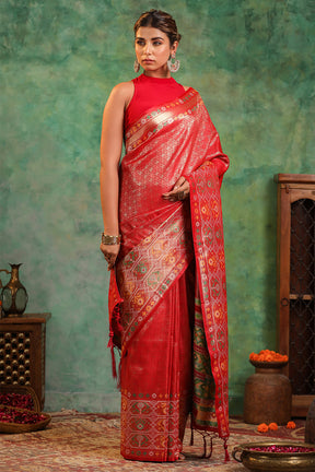 Red Color Woven Silk Saree