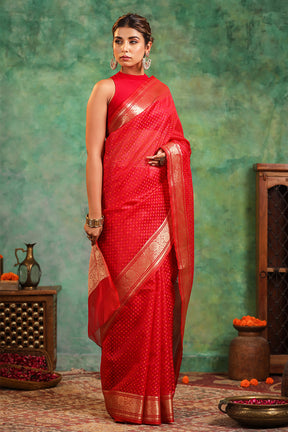 Red Color Woven Organza Silk Saree