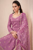 Old Pink Color Chiffon Silk Thread Embroidered Unstitched Suit Fabric