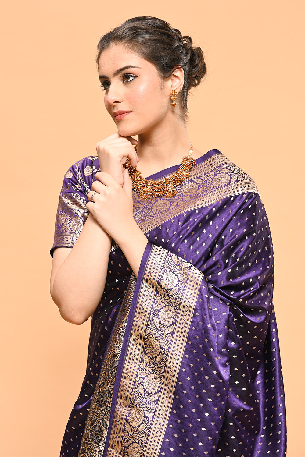 Dark Violet Color Zari Woven Banarasi Silk Woven