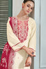 Red & Cream Color Embroidered Unstitched Suit Material