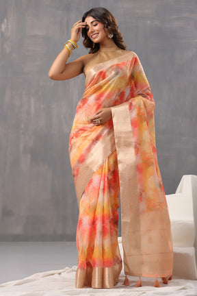 Multi-Color Floral Printed Organza Saree