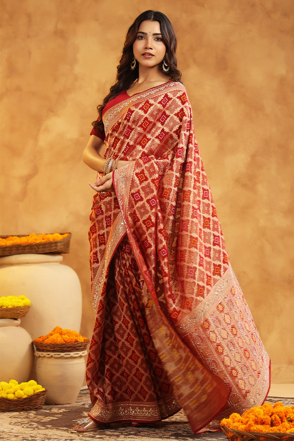 Maroon Color Khhadi Georgette Woven Saree