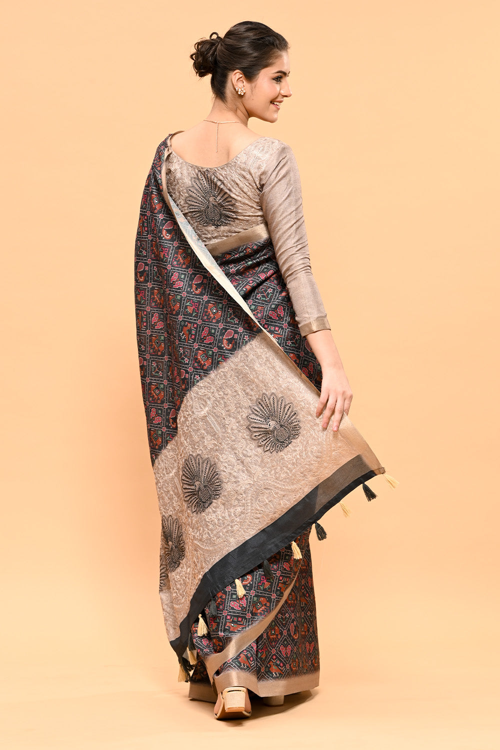 Bottle Green Color Tussar Silk Printed Saree