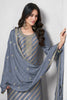 Grey Color Organza Zari Woven And Embroidered Unstitched Suit Material