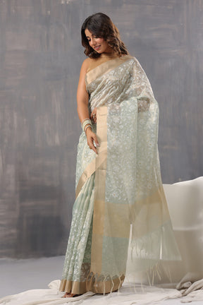 Mint Green Color Kota Silk Resham Embroidered Saree