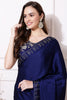 Navy Blue Color Satin Worked Satin Saree with Readymade Woven Blouse