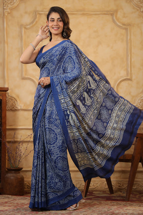 Blue Color Crepe Printed Saree