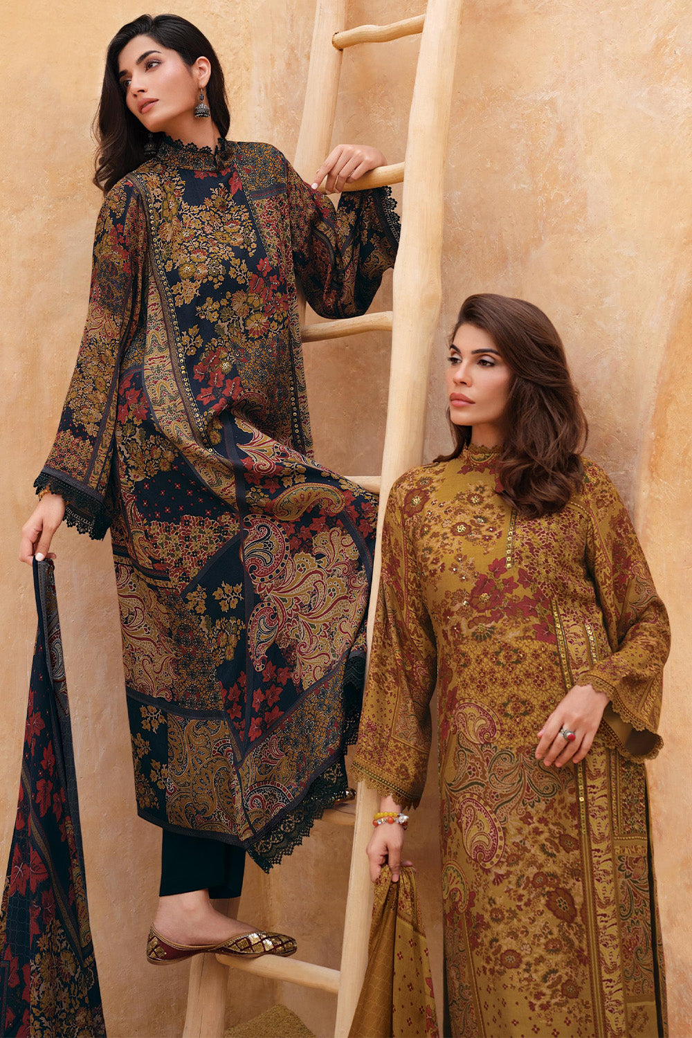 Clay Brown Color Floral Printed Spun Unstitched Suit Material