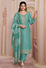 Turquoise Color Zari Embroidered Silk Unstitched Suit Fabric