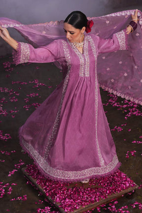 Mauve Color Chanderi Embroidered Anarkali Suit