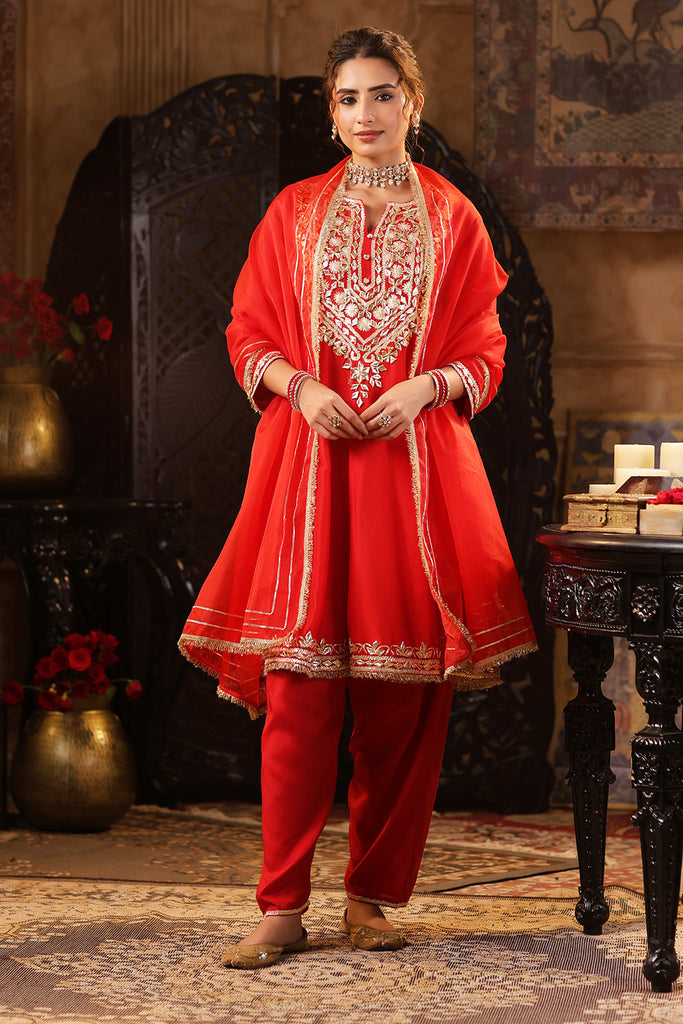 Red Color Silk Gota Patti Embroidered Anarkali Suit