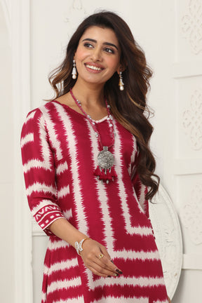 Vivid Burgundy Color Chanderi Soft Cotton Printed Long Kurta Set