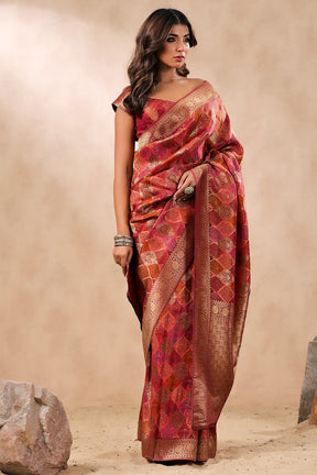 Maroon Color Banarasi Woven Silk Saree